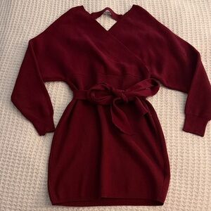 Amazon Women's Wine Red Wrap Sweater Dress